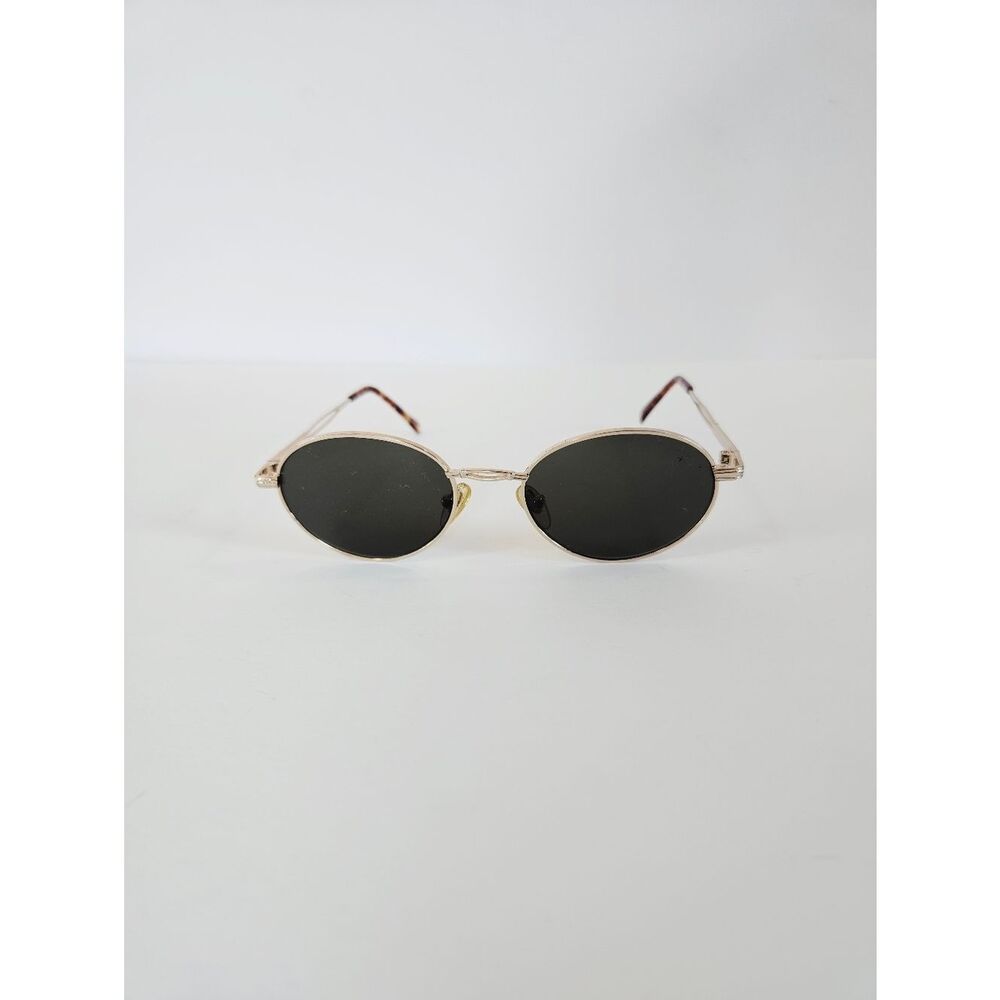 Vintage Minimalist Gold Metal Frame Tortoise Shell Oval Black Tint Sunglasses